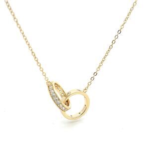 Unbreakable Bond two ring Interlocking Circle Gold Tone Necklace